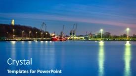  Presentation with scenery - Theme having scenery-of-the-new-port background and a ocean colored foreground