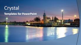  Presentation with dusk - Presentation theme with scenery-of-the-new-port background and a ocean colored foreground