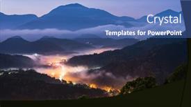  Presentation with scenery - Slide set with scenery-of-village background and a teal colored foreground