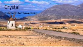  Presentation with scenery - Beautiful slide deck featuring scenery of volcanic fuerteventura deserted backdrop and a light blue colored foreground