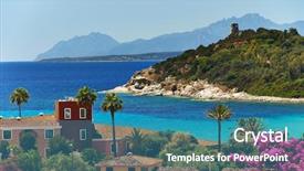  Presentation with sea shore - PPT layouts with real estate hills - scenery view on italian island background and a teal colored foreground