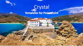  Presentation with cyclades - Slide deck consisting of scenic andros island - view of chora village cyclades greece background and a cobalt blue colored foreground