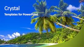  Presentation with doors to beach scene - PPT layouts featuring scenic beach with coconut palm background and a cobalt blue colored foreground