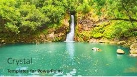  Presentation with waterfall - Beautiful slide deck featuring scenic cascade chamouze waterfall mauritius island panorama backdrop and a seafoam green colored foreground