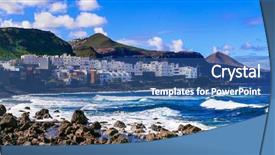  Presentation with coastal - Cool new PPT theme with scenic coastal village el roque backdrop and a ocean colored foreground