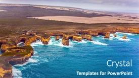  Presentation with scenic - Cool new slide set with scenic-coastline-picture-taken backdrop and a ocean colored foreground