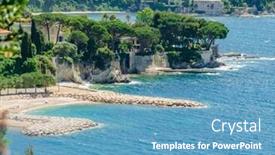  Presentation with scenic - Colorful slide set enhanced with scenic-coastline-view-in-villefranche backdrop and a teal colored foreground
