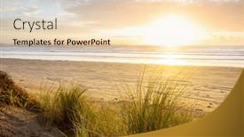  Presentation with beautiful landscapes - Beautiful presentation theme featuring scenic-colorful-sunset backdrop and a lemonade colored foreground