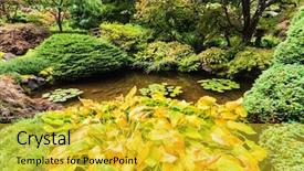  Presentation with gardens - Beautiful slide set featuring scenic decorative park butchart gardens on vancouver island canada small quiet pond overgrown with lilies backdrop and a yellow colored foreground