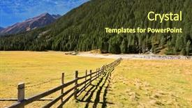  Presentation with blocked - Beautiful presentation design featuring scenic farm fields blocked bythe wooden fence steep mountain slopes overgrown with coniferous forests alpine valley in austria national park krimml backdrop and a tawny brown colored foreground
