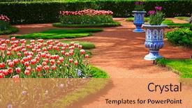  Presentation with eden - Audience pleasing slides consisting of scenic garden in spring peterhof backdrop and a coral colored foreground