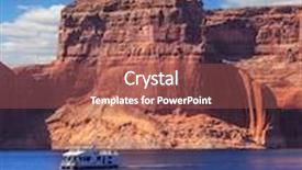  Presentation with powell river - Audience pleasing PPT theme consisting of scenic huge artificial water basin of the colorado river usa lake powell is surrounded by magnificent sandstone hills walk on white boat on a sunny day backdrop and a red colored foreground