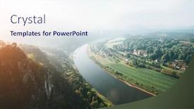  Presentation with adventure river - Slide deck consisting of scenic image of valley elbe river location saxon switzerland national park rathen germany europe popular tourist attraction hiking concept adventure vacation discover the beauty of earth background and a sky blue colored foreground