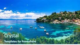  Presentation with scenic - PPT theme having scenic ionian islands of greece background and a ocean colored foreground