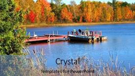  Presentation with launch - Beautiful presentation theme featuring scenic lake and boat launch area during autumn time backdrop and a light blue colored foreground