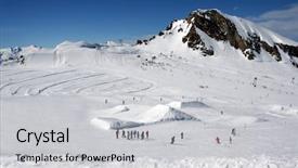  Presentation with montana - Presentation theme with scenic landscape of skiers in alpine mountains with peak in background crans montana switzerland background and a light gray colored foreground