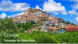  Presentation with scenic - Amazing presentation design having scenic-medieval-villages-borgo backdrop and a tawny brown colored foreground