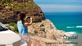  Presentation with cape town south africa - Beautiful presentation theme featuring scenic ocean mountain road backdrop and a coral colored foreground