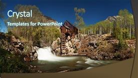  Presentation with rocky mountains - PPT theme with scenic panorama of crystal mill background and a ocean colored foreground