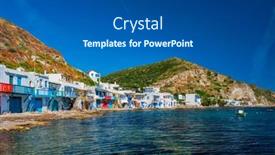  Presentation with windows doors - Cool new slide set with scenic-picturesque-greek-fishing-village backdrop and a dark gray colored foreground