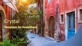  Presentation with crete island - PPT theme enhanced with scenic-picturesque-streets-of-chania background and a tawny brown colored foreground