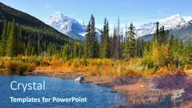  Presentation with banff national park - Slide deck with scenic-pond-landscape-along-kananaskis background and a ocean colored foreground