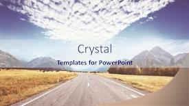  Presentation with scenic - Colorful presentation design enhanced with scenic-road-among-green-hills backdrop and a sky blue colored foreground