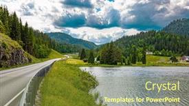  Presentation with green lake - Slide deck consisting of scenic-road-to-roldal-beautiful background and a  colored foreground