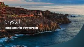  Presentation with rocky - Colorful presentation theme enhanced with scenic-rocky-coastline-scenery backdrop and a tawny brown colored foreground