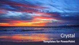  Presentation with doors to beach scene - Slides having scenic sunset over ocean beach background and a ocean colored foreground