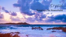  Presentation with waves - PPT theme enhanced with scenic sunset over sea with waves background and a light blue colored foreground