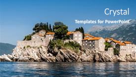  Presentation with beautiful houses - Slide set with scenic-town-on-rocks background and a teal colored foreground