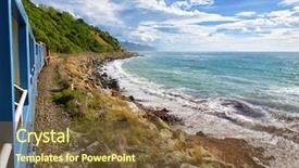  Presentation with new zealand - Cool new slide set with scenic train ride by ocean backdrop and a tawny brown colored foreground