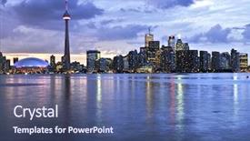 Presentation with toronto - Cool new PPT layouts with scenic view at toronto city backdrop and a ocean colored foreground