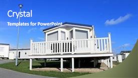  Presentation with caravan - Audience pleasing theme consisting of scenic view of caravan park backdrop and a cobalt blue colored foreground