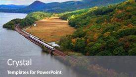  Presentation with commuter - Beautiful presentation theme featuring scenic view of commuter rail line along the hudson river backdrop and a gray colored foreground