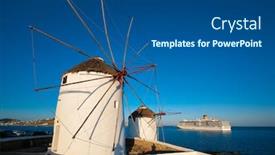  Presentation with green town cities - Amazing PPT layouts having scenic-view-of-famous-mykonos backdrop and a ocean colored foreground