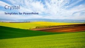  Presentation with earth land - Colorful PPT theme enhanced with scenic-view-of-green-rural backdrop and a sky blue colored foreground