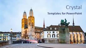  Presentation with scenic - Presentation design consisting of scenic-view-of-historic-zurich background and a sky blue colored foreground