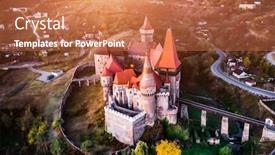  Presentation with scenic - PPT layouts having scenic-view-of-majestic-corvin background and a coral colored foreground