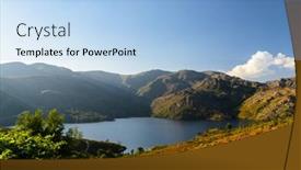  Presentation with mountain lake - Beautiful presentation design featuring scenic-view-of-mountain-lake backdrop and a light blue colored foreground