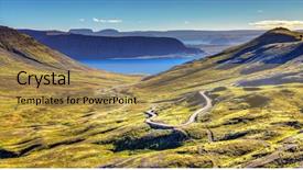  Presentation with iceland - Presentation theme consisting of scenic view of westfjords in iceland with a winding road background and a gold colored foreground