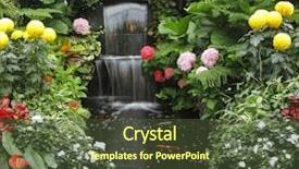  Presentation with garden - Presentation featuring scenic waterfall - magnificent cascade fountain and goldenfish background and a tawny brown colored foreground