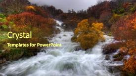  Presentation with rocks - Beautiful presentation design featuring scenic waterfall - rapid waters in a valley backdrop and a tawny brown colored foreground