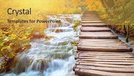  Presentation with waterfalls - PPT layouts having scenic waterfalls and wooden path in a beautiful picturesque autumn scenery of the plitvice lakes national park in croatia europe background and a yellow colored foreground