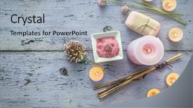  Presentation with homemade soap - Audience pleasing slides consisting of scented candles homemade soap weathered backdrop and a light gray colored foreground