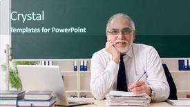  Presentation with chalkboard - Colorful PPT theme enhanced with papper scientific - aged male teacher in front backdrop and a ocean colored foreground