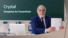  Presentation with chalkboard - Amazing slide set having papper scientific - aged male teacher in front backdrop and a  colored foreground