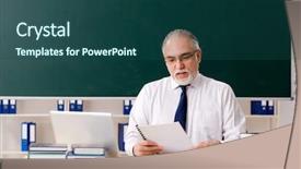  Presentation with aged study - Cool new presentation with papper scientific - aged male teacher in front backdrop and a ocean colored foreground