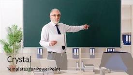  Presentation with aged - Amazing slide deck having teacher in front of chalkboard backdrop and a soft green colored foreground